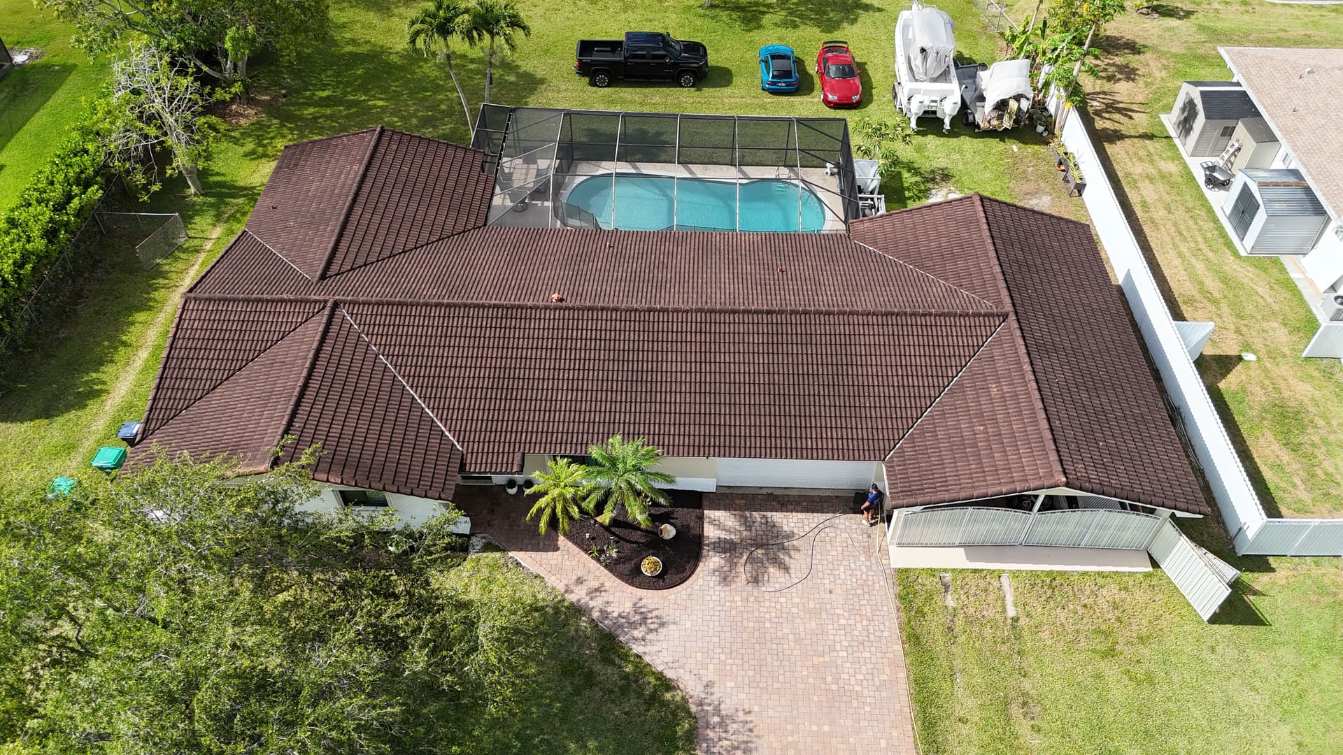 Cement Barrel Tile Roof Soft Wash With Full Exterior Rinse image